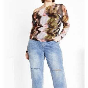 City Chic Women's Mesh Miranda Print Top Size‎ 18 Abstract Boho Chic Sexy GNO